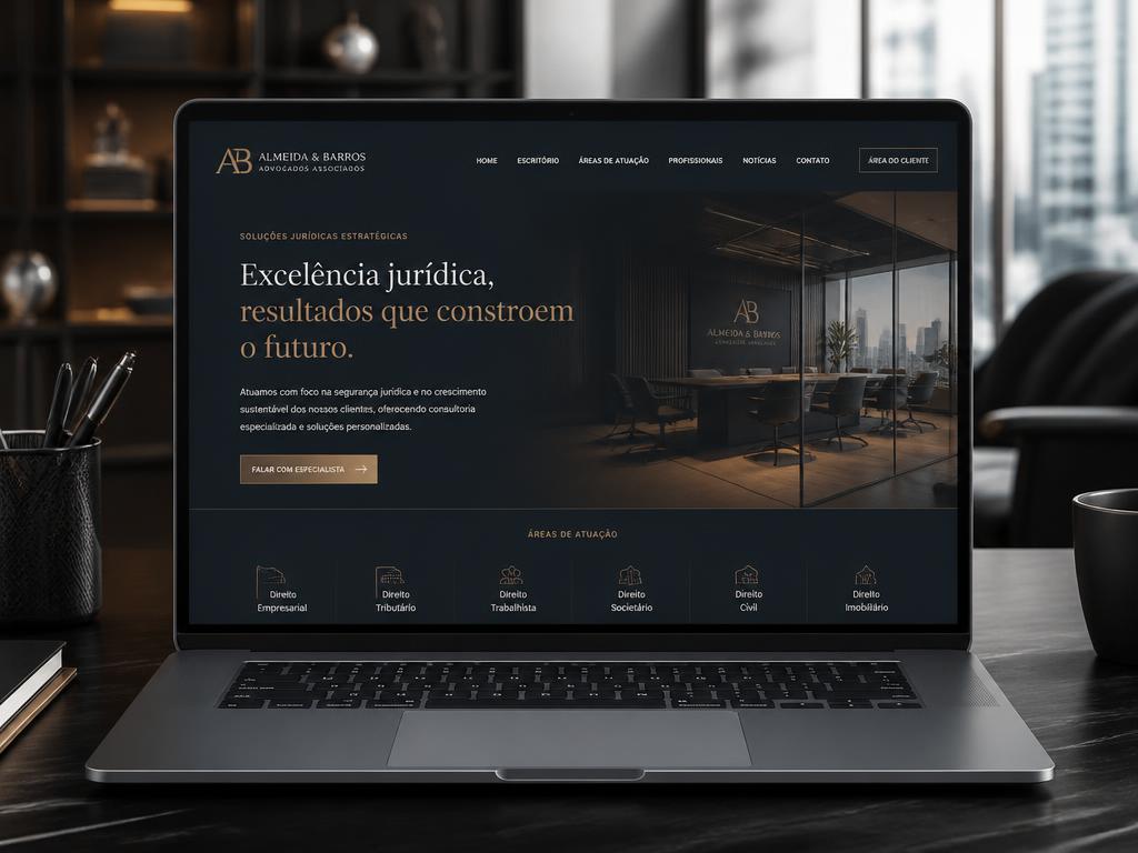Criação de site institucional profissional | Vetri Tech Site institucional responsivo desenvolvido pela Vetri Tech exibido em notebook e celular